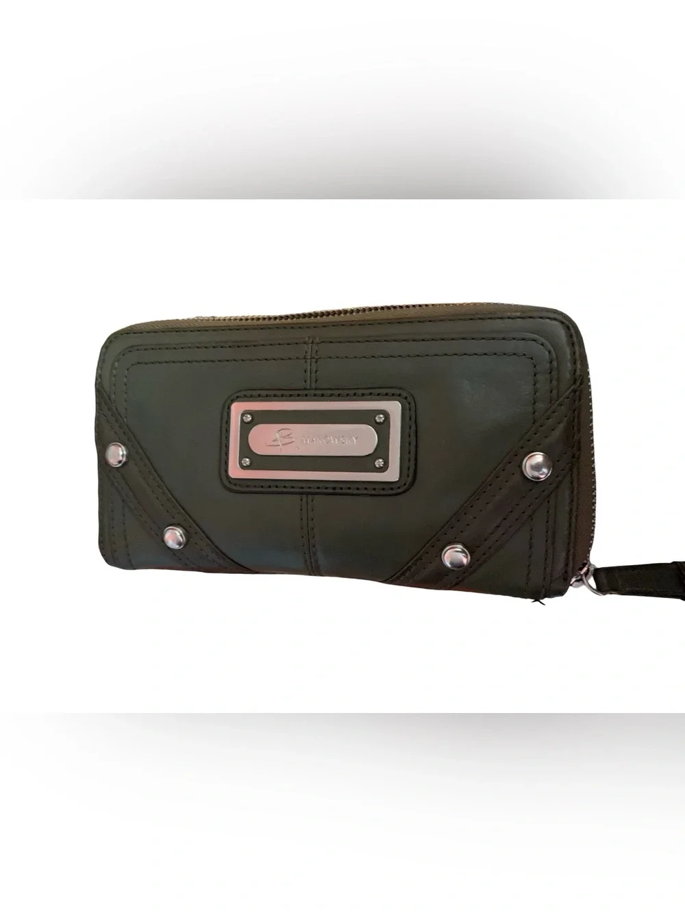 B Makowsky Hunter Green Leather Zip Around Wallet Leopard Interior